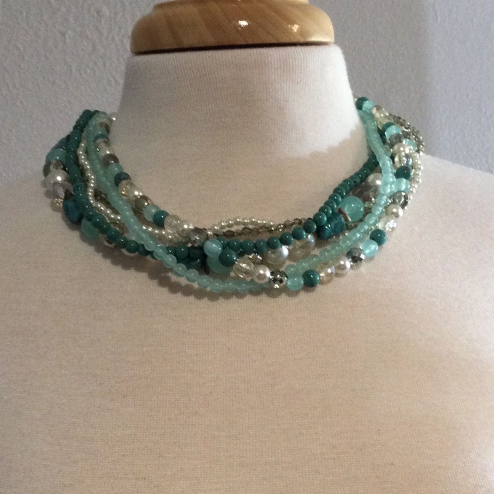 Other Multi-strand Turquoise, Clear, Blue and Silver Bead Necklace Size ONE SIZE - 1 Thumbnail