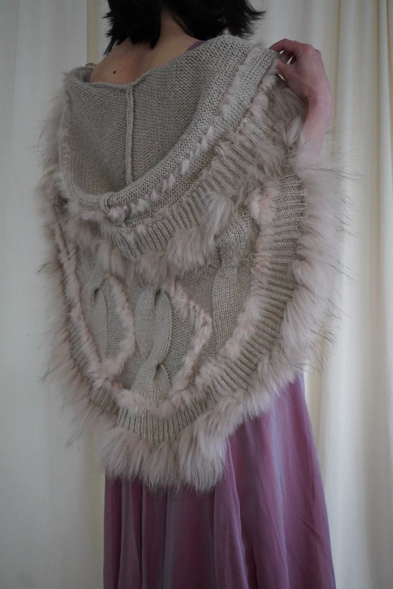 Kansai Yamamoto KansaiYamamoto 2000s Rare Hooded Knit Cape Light Pink Camel Size ONE SIZE - 7 Thumbnail