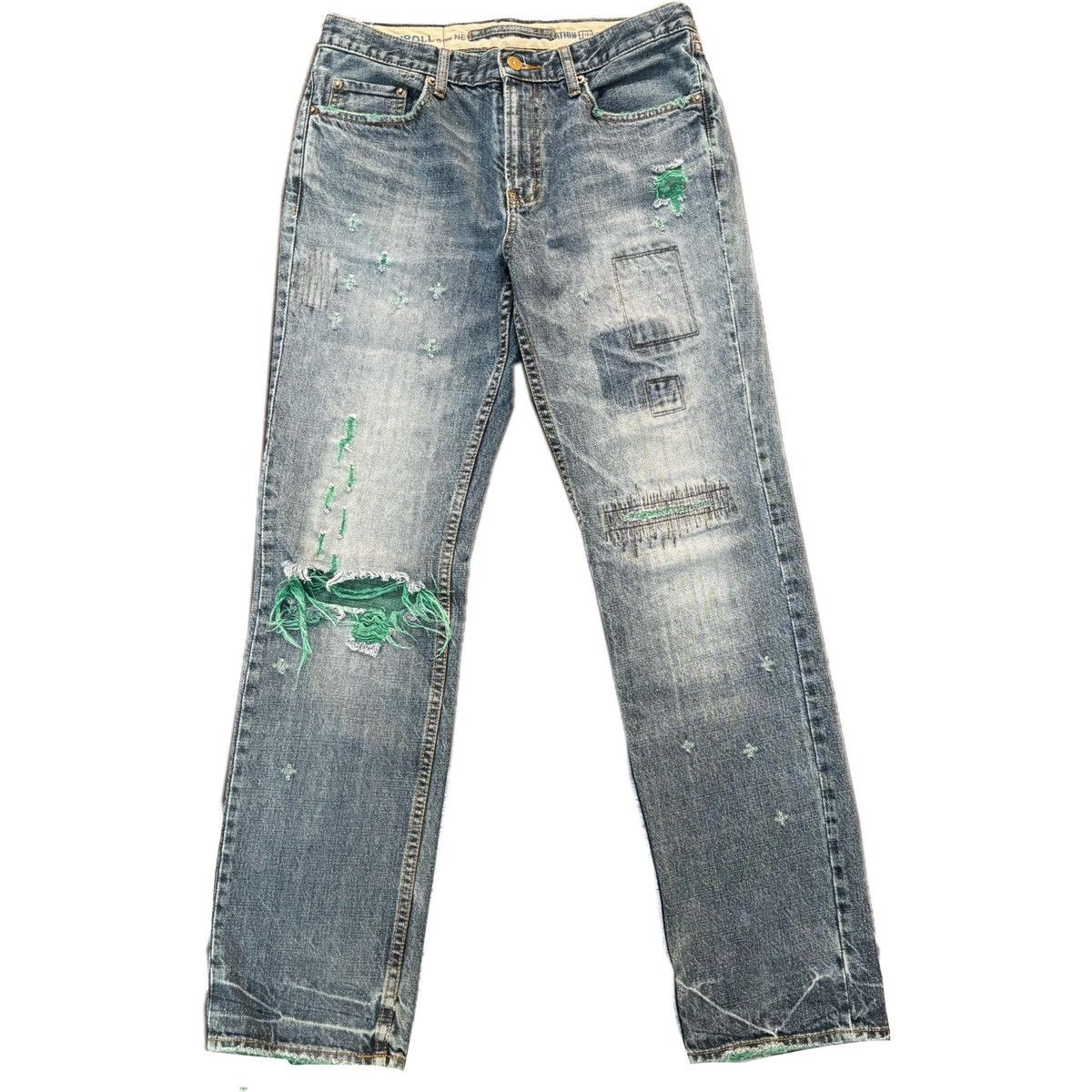 Image of Ppfm “Rock’N’Roll” Green Distressed Denim, Men's (Size 31)