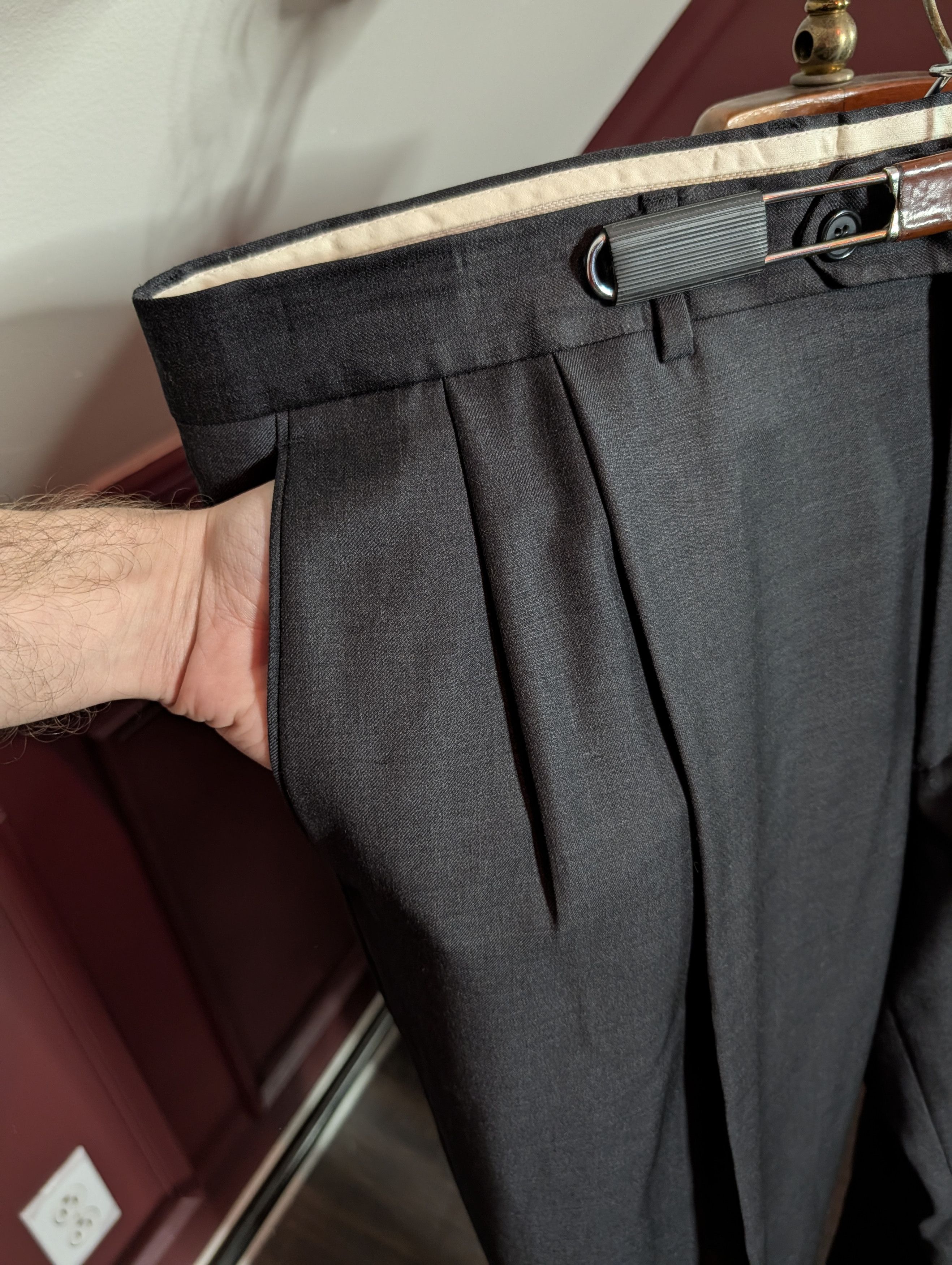 Santorelli Charcoal gray Como 2 cuffed pleated wool dress pants Size US 40 / EU 56 - 5 Thumbnail