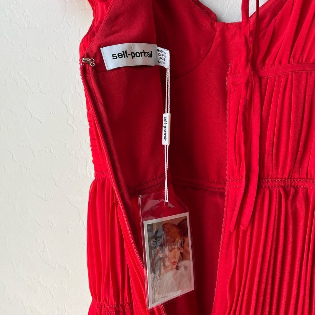 Self-Portrait NWT Self Portrait Dress Pleated Off Shoulder Lace Red Mini D Size S / US 4 / IT 40 - 8 Thumbnail