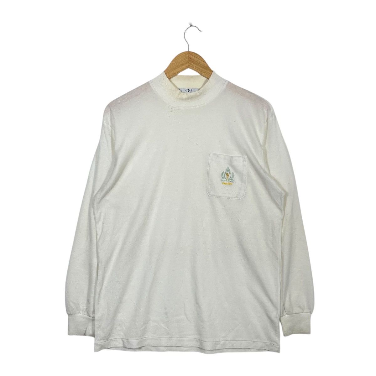 Valentino Vintage Valentino Mock Neck Pocket Long Sleeve Tee White Size US L / EU 52-54 / 3 - 1 Thumbnail