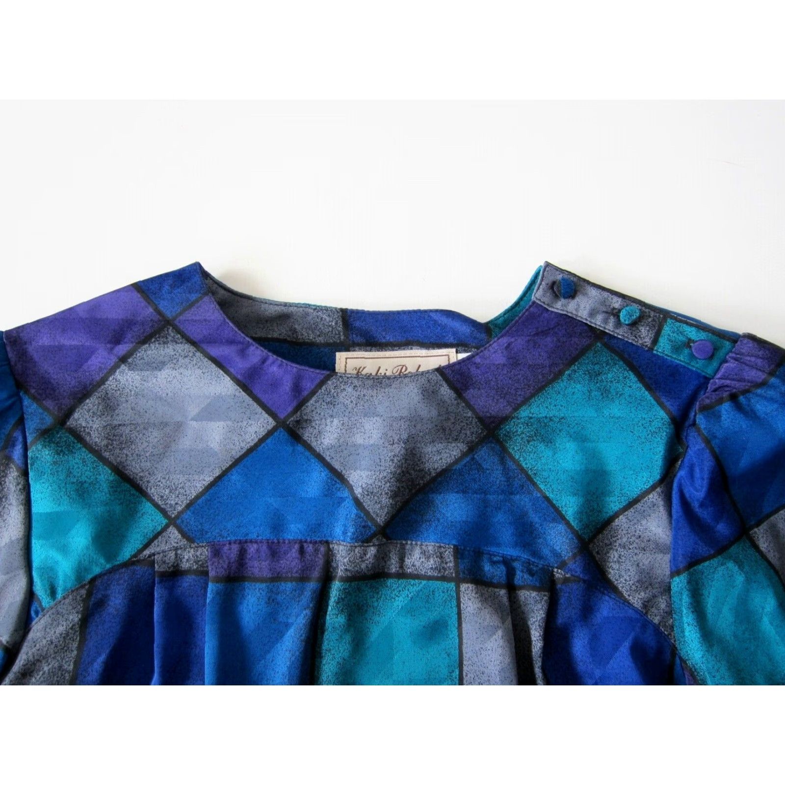 Vintage VINTAGE Kaki Roberts California Blue Grey Plaid Long Sleeve High Neck Blouse S Size S / US 4 / IT 40 - 3 Thumbnail