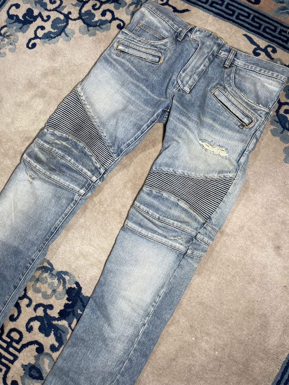 Balmain Balmain Biker Denim Ribbed Moto Jeans Distressed Size US 32 / EU 48 - 2 Thumbnail