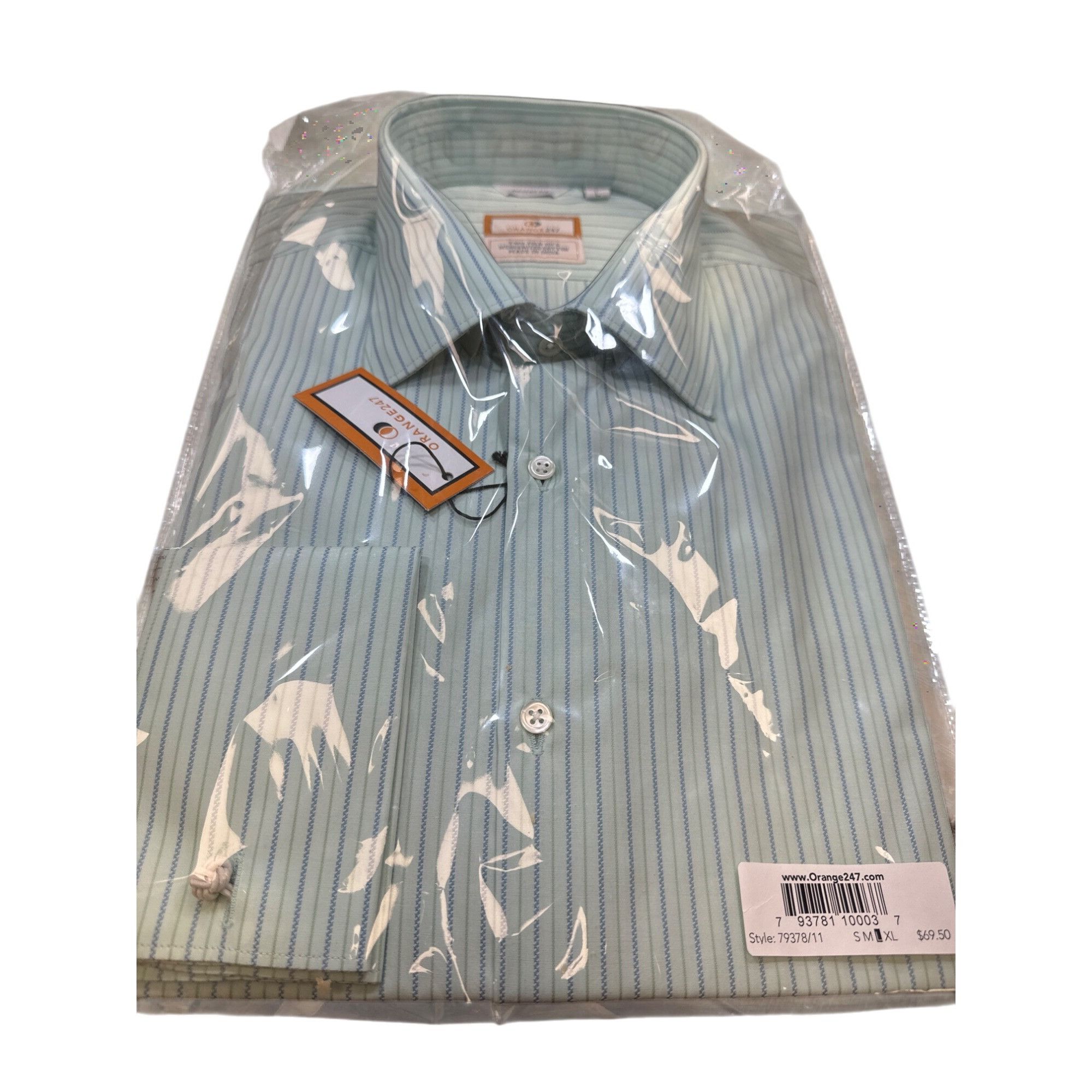 Designer Orange247 Mens Green/Blue Pinstriped Long Sleeve Button Down Size US L / EU 52-54 / 3 - 1 Thumbnail