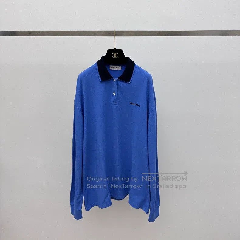 Miu Miu Miu Miu Size s Blue polo black stand collar color matching Size S / US 4 / IT 40 - 2 Thumbnail