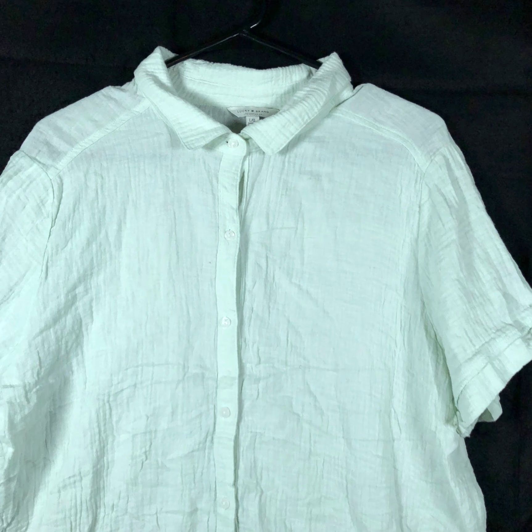 Lucky Brand Lucky Brand Women's Blouse Mint Green V-Neck Button-Down Short Sleeve Large Shirt" Size L / US 10 / IT 46 - 2 Thumbnail