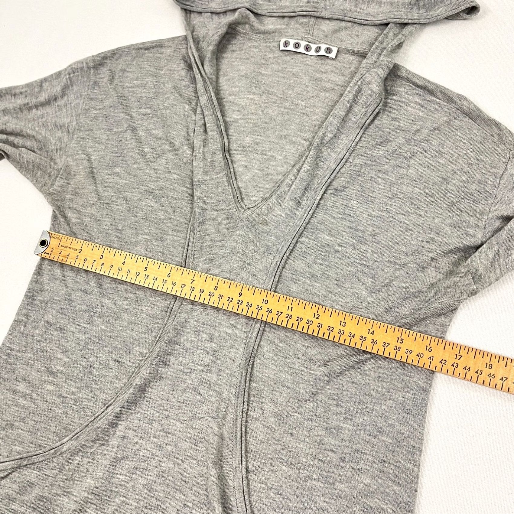 Vintage Kokun Sweater Womens M Gray Cashmere Bamboo Hooded V-Neck Pullover 3/4 Sleeve Size M / US 6-8 / IT 42-44 - 5 Thumbnail