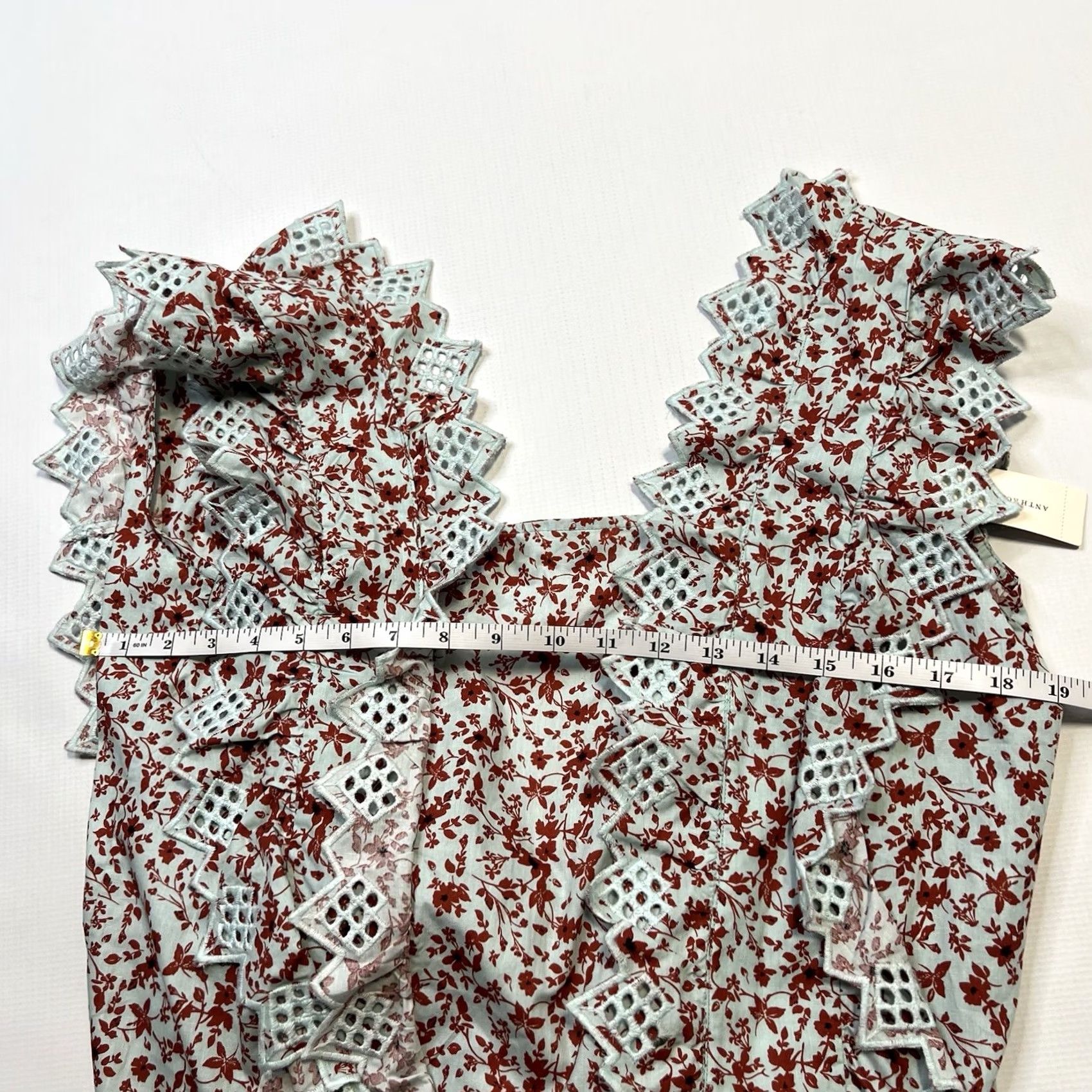 Anthropologie Anthropologie Blouse Multicolor Floral Eyelet Sleeveless Trina Back Bow Square Neck Tie Cropped 100% Cotton S/NIB Size S / US 4 / IT 40 - 6 Thumbnail