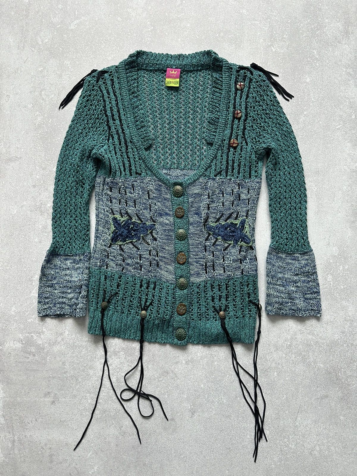 Designer Save the Queen sweater cardigan made in Italy size L Size L / US 10 / IT 46 - 1 Thumbnail