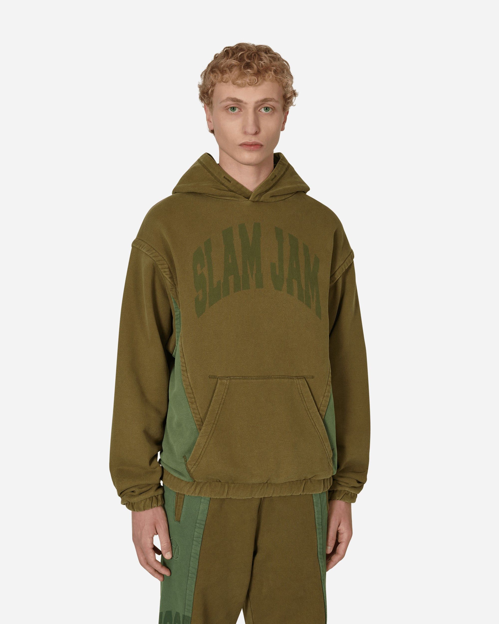Slam Jam Panel Hooded Sweatshirt Green / Brown, Men's (Size Xs)