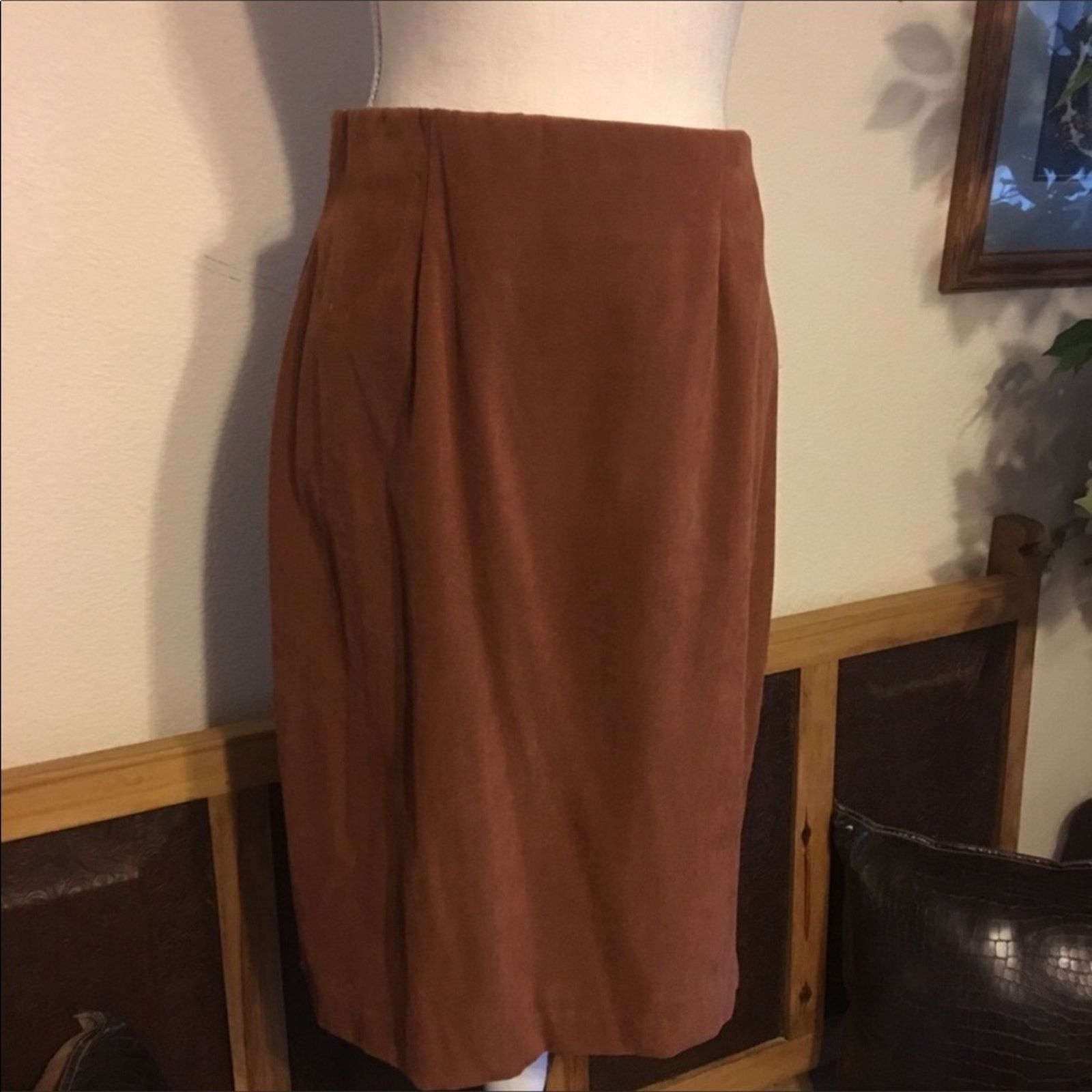 Other Lori Weidner suede like cognac brown midi skirt 10 Size 32" / US 10 / IT 46 - 1 Thumbnail