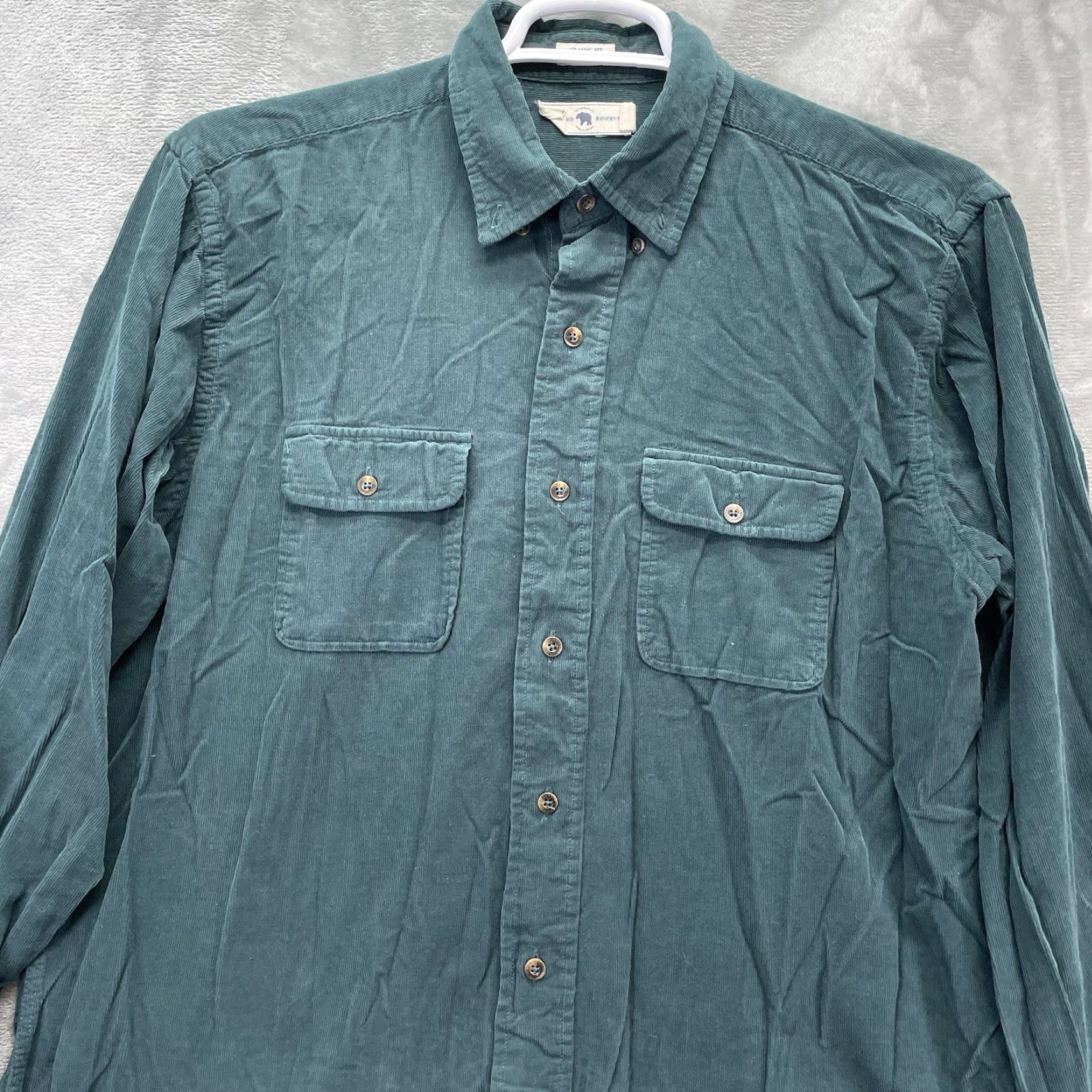 Vintage Onward reserve Shirt Men Large Corduroy Tailored Preppy Solid Green Casual Button-Up Size US L / EU 52-54 / 3 - 2 Thumbnail