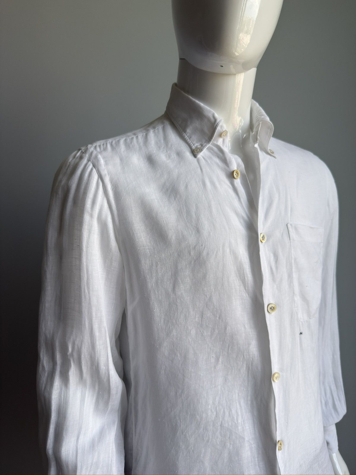 Kiton Kiton 100% Linen One Pocket Button Shirt White Mens Size US M / EU 48-50 / 2 - 6 Thumbnail