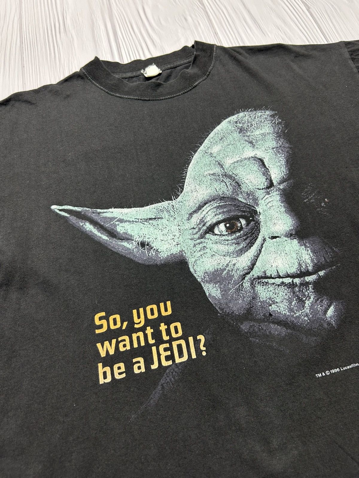 Vintage RARE Vintage 1996 Yoda Want to Be Jedi Star Wars T-Shirt Size US L / EU 52-54 / 3 - 7 Thumbnail