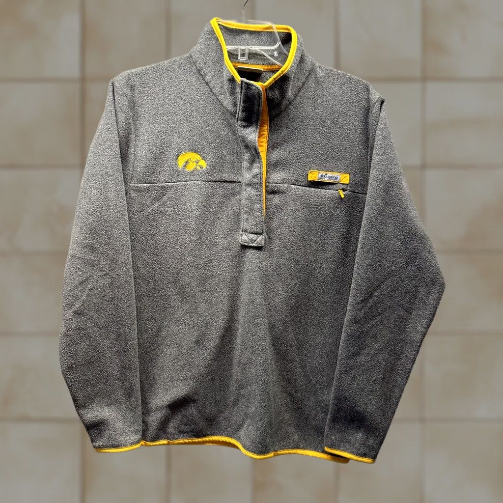 Vintage Columbia Sweatshirt Womens Large Gray Yellow Fleece Mock Neck Pullover Casual 90s Outdoor Fishing Size L / US 10 / IT 46 - 1 Thumbnail