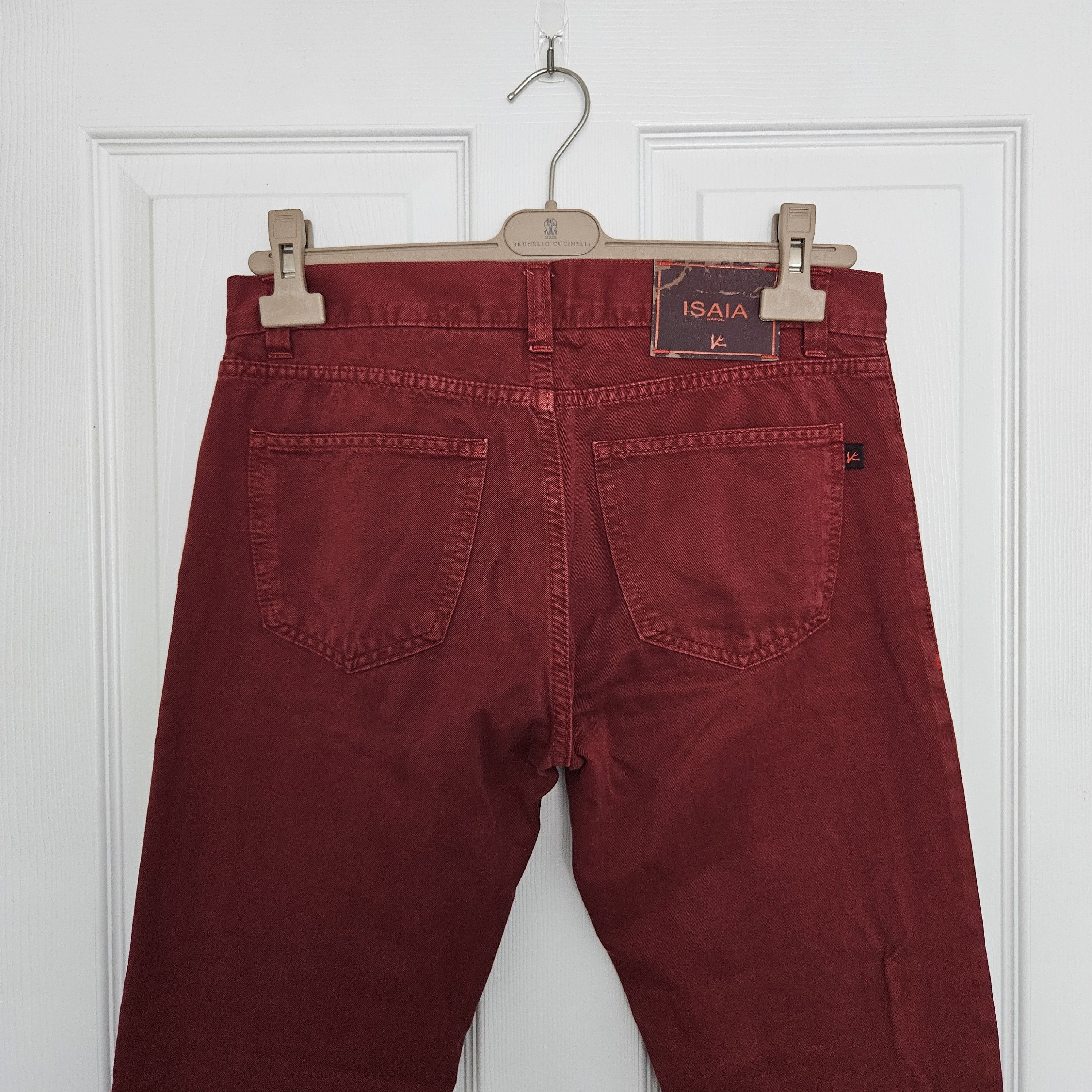 Isaia Isaia Burgundy 5-Pocket Cotton Jeans – Size 32 (48 EU) Size US 32 / EU 48 - 4 Thumbnail