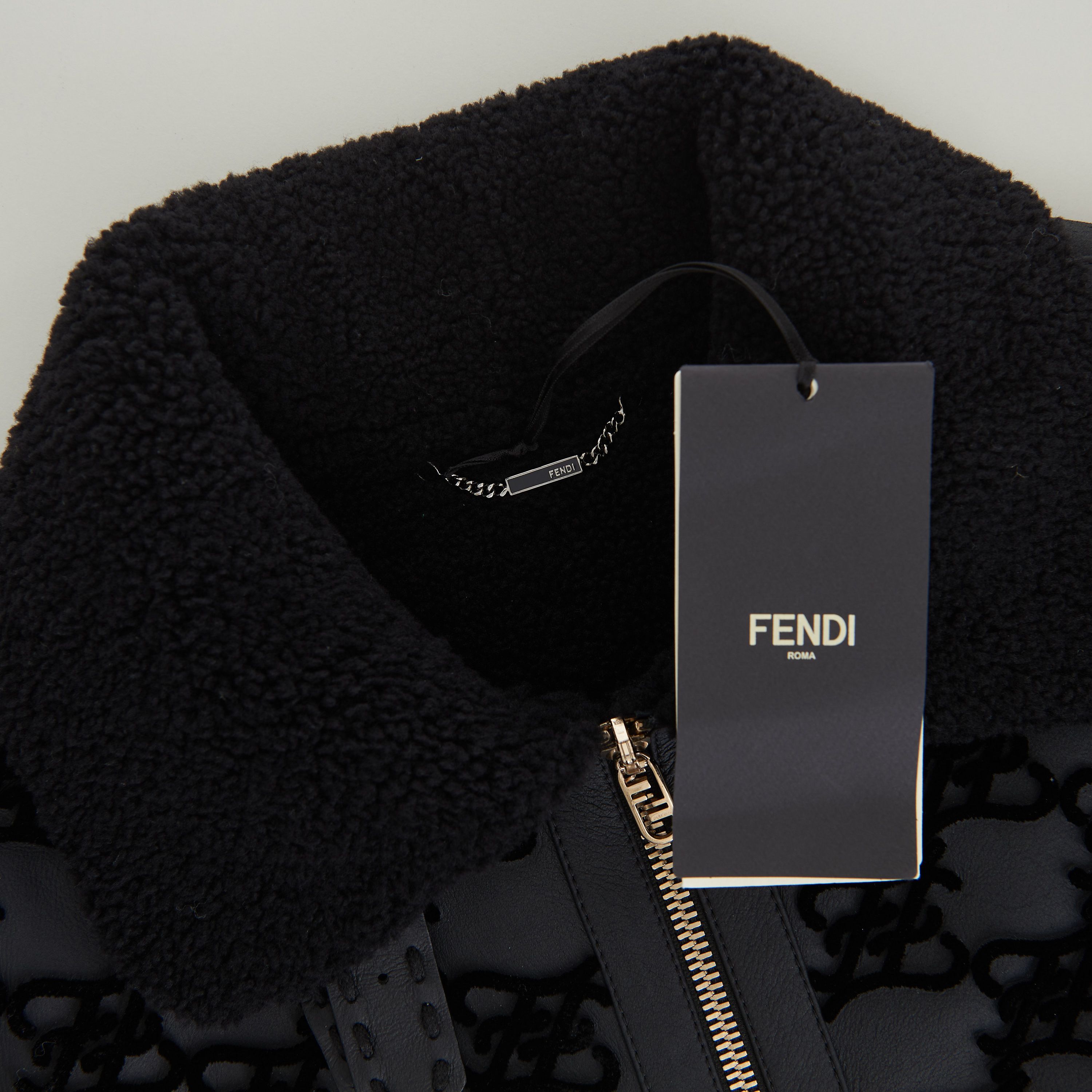 Fendi Black Shearling Jacket - Aviator Style, FF Karligraphy Motif Size S / US 4 / IT 40 - 10 Thumbnail