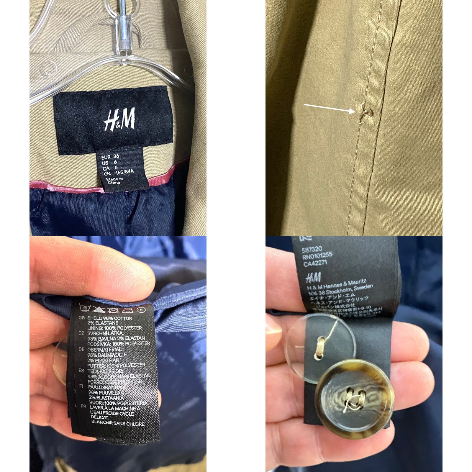H&M H&M Trench Coat Womens 6 Double Breasted Khaki Office Preppy Timeless Casual Workwear Coat Size M / US 6-8 / IT 42-44 - 8 Thumbnail