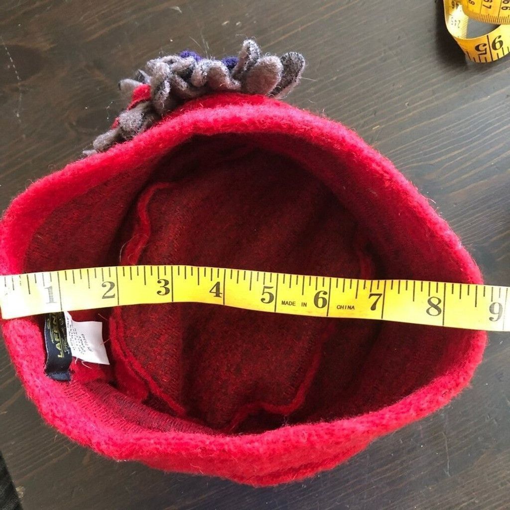 Vintage Vintage Florence Felt Wool Hat Floral Appliqué Deep Red OS Size ONE SIZE - 7 Thumbnail