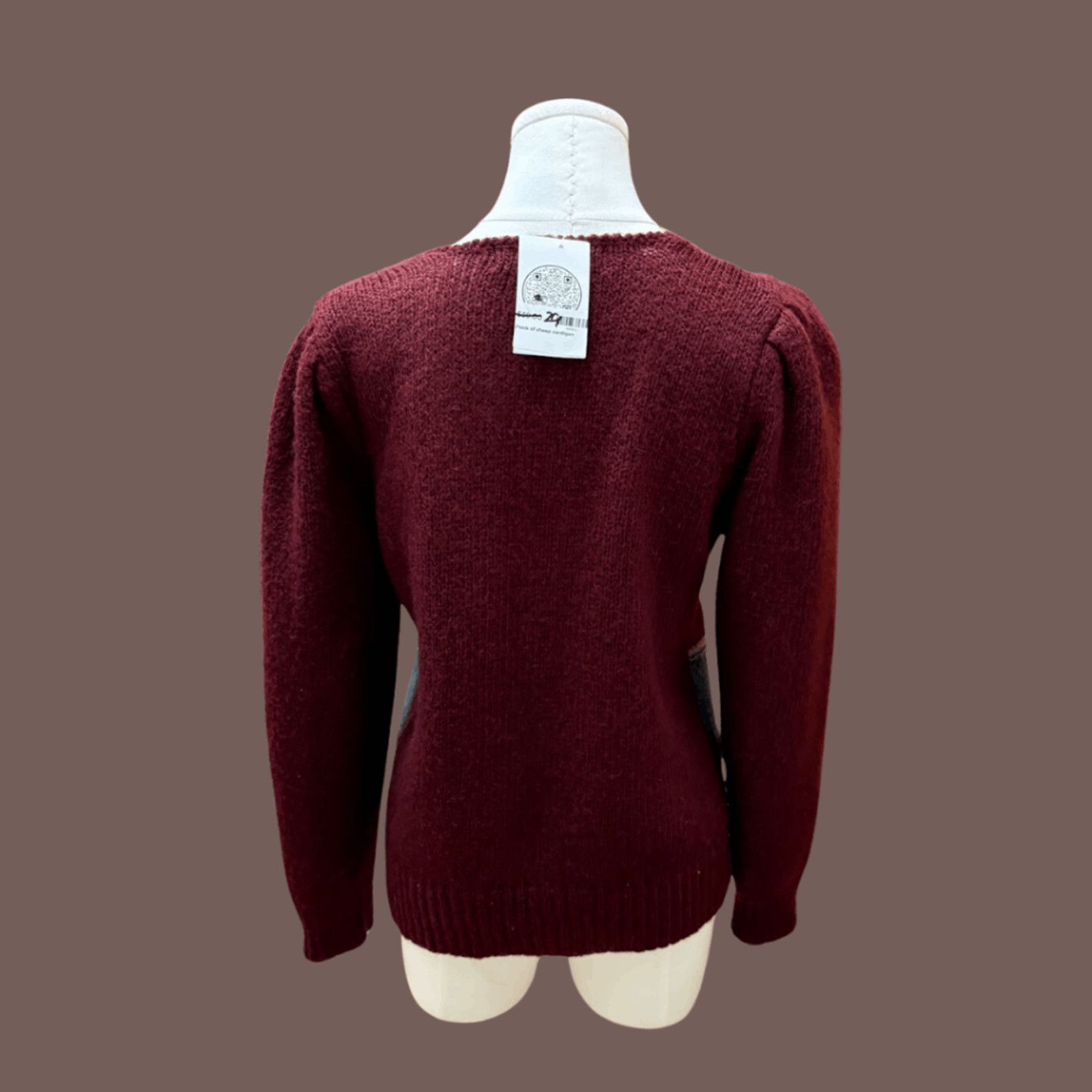 Vintage VTG Knit Cardigan | Flocks Sheep Burgundy | 50s Grannycore Size S / US 4 / IT 40 - 2 Thumbnail
