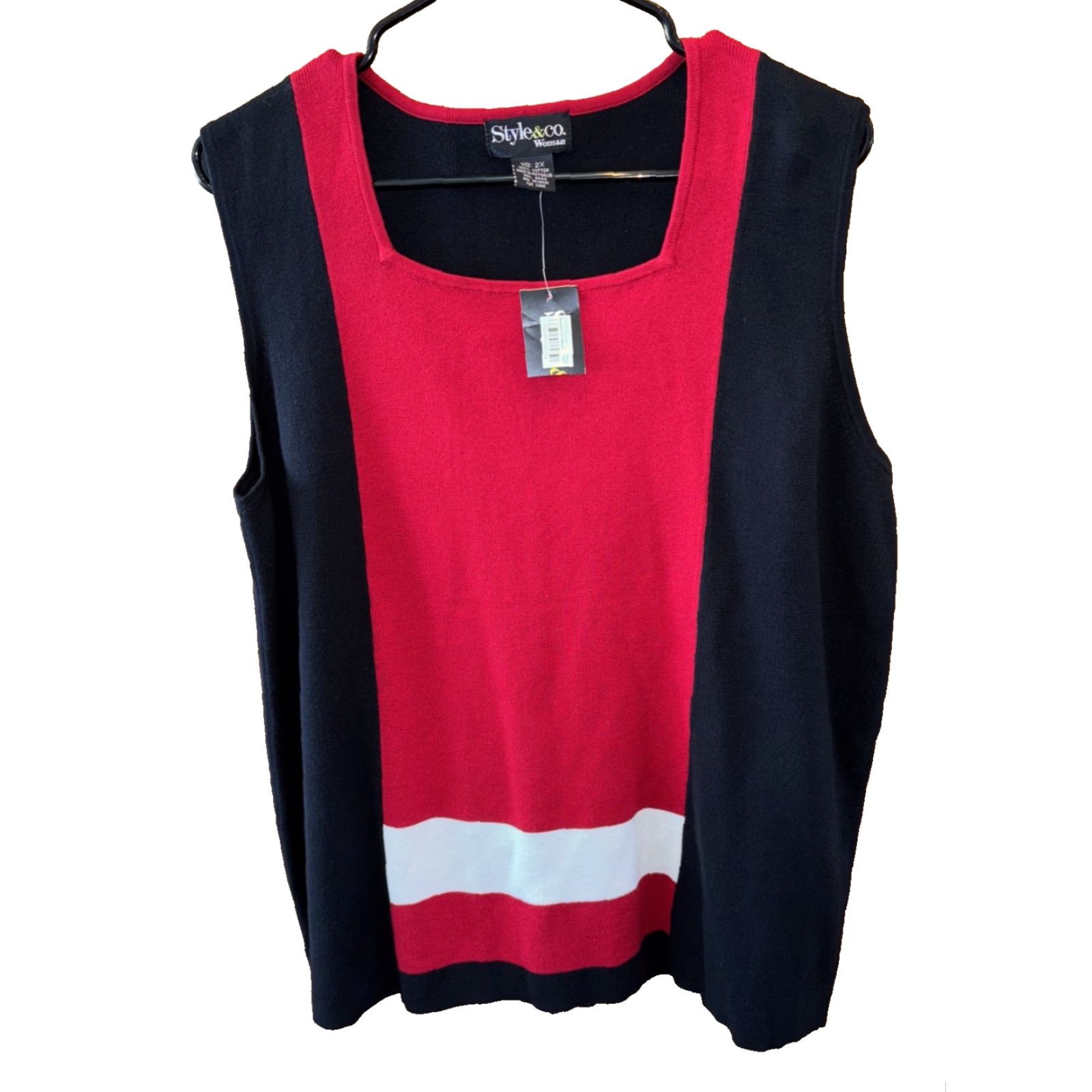 Style & Co VINTAGE Style & Co 2 Piece Women Sweater Set NEW Cardigan Tank 2X Red White Black Cotton Size XXL / US 16-18 / IT 52-54 - 4 Thumbnail