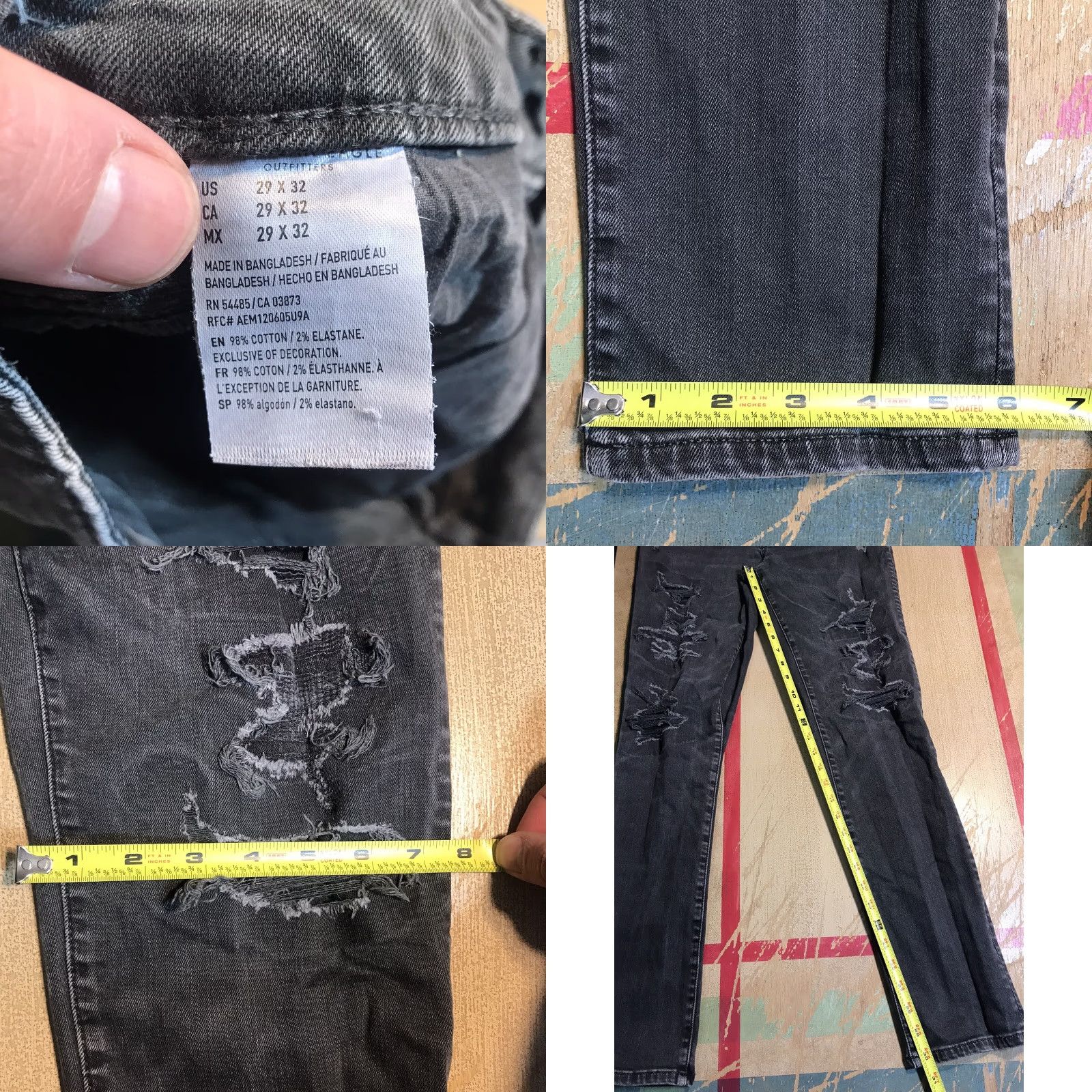 American Eagle Outfitters American Eagle Outfitters Slim Jeans Mens 29x29x32 Distressed Gray Slim Fit 5-Pocket Denim Cotton Blend City Preppy Grunge Men Size US 29 - 8 Thumbnail