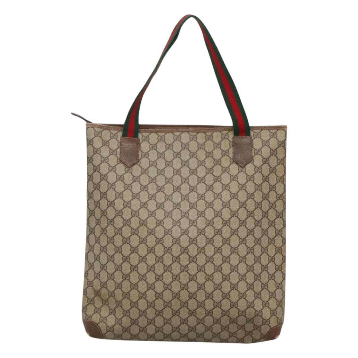 Gucci GUCCI GG Supreme Web Sherry Line Tote Bag Pvc Beige Green Size ONE SIZE - 3 Thumbnail