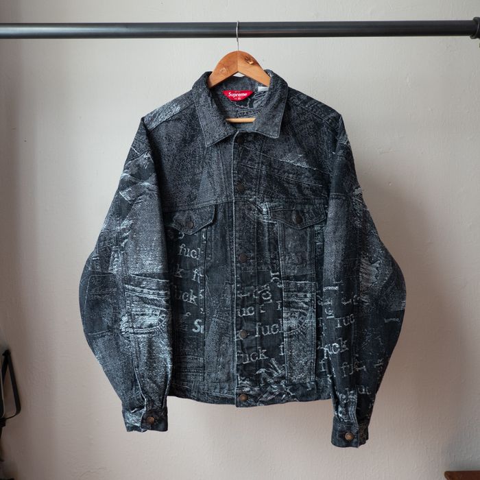 Supreme Archive Denim Jacquard Trucker Jacket Blue XL