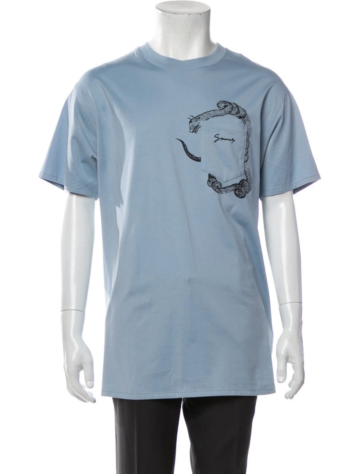 Givenchy Light Blue Snake Pocket Logo Oversized T-Shirt Size US M / EU 48-50 / 2 - 2 Thumbnail
