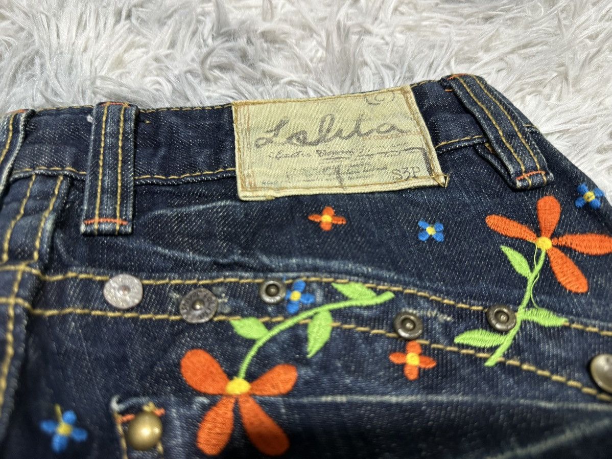 Tornado Mart 🔥Y2K Lolita Exotic Vintage Denim Flared Embroidered Floral Size US 29 - 4 Thumbnail