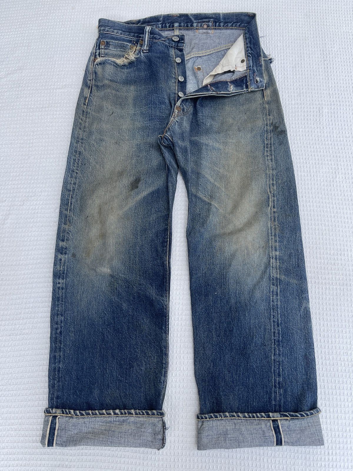 Denime Rare🔥Vintage DENIME Japan Slevedge Distressed Jeans Size US 30 / EU 46 - 2 Thumbnail