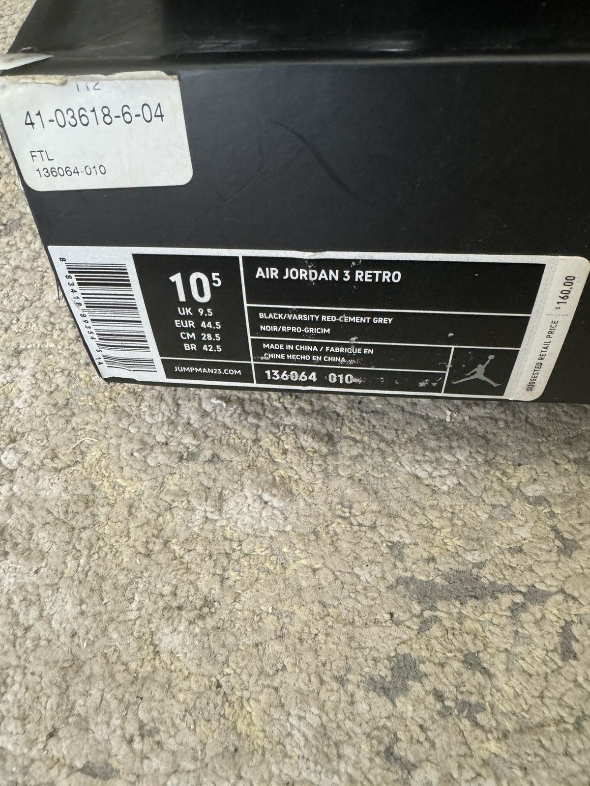 Jordan Brand Nike Air Jordan Retro “Black Cement” M10.5 Size US 10.5 / EU 43-44 - 7 Thumbnail