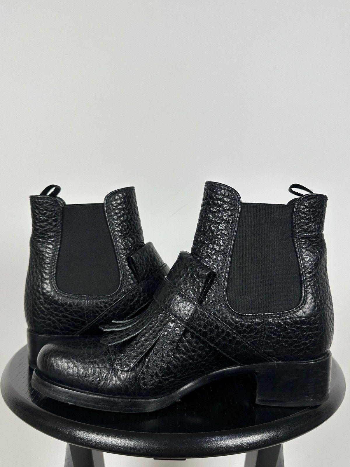 Prada Prada Black Leather Buckle Fringe Chelsea Ankle Boots Size US 6.5 / IT 36.5 - 8 Thumbnail