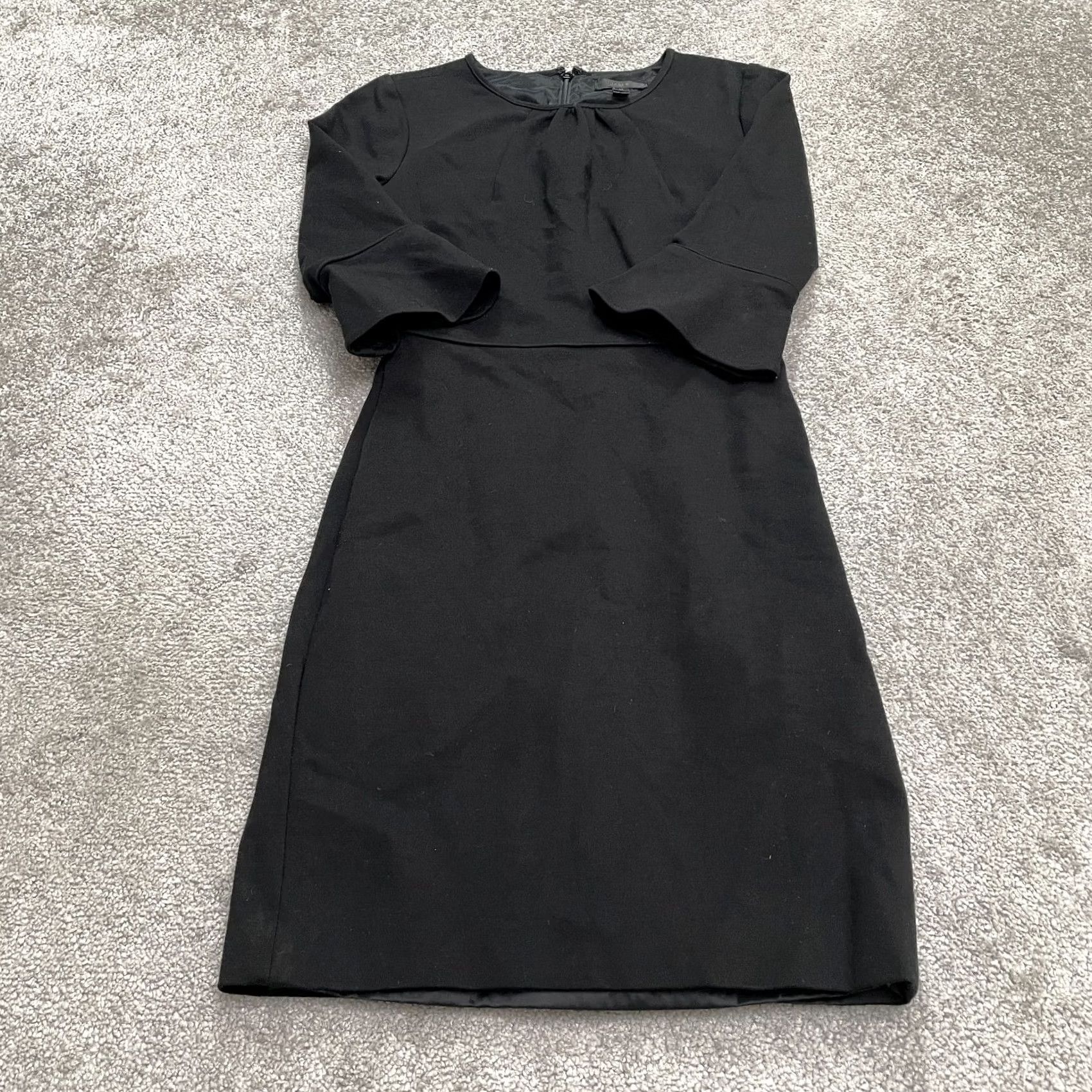 J.Crew J.Crew Bell Sleeve Midi Sheath Dress Womens 00 Ponte Black Pleated Neck Classic Size XXS / US 00 / IT 34 - 2 Thumbnail