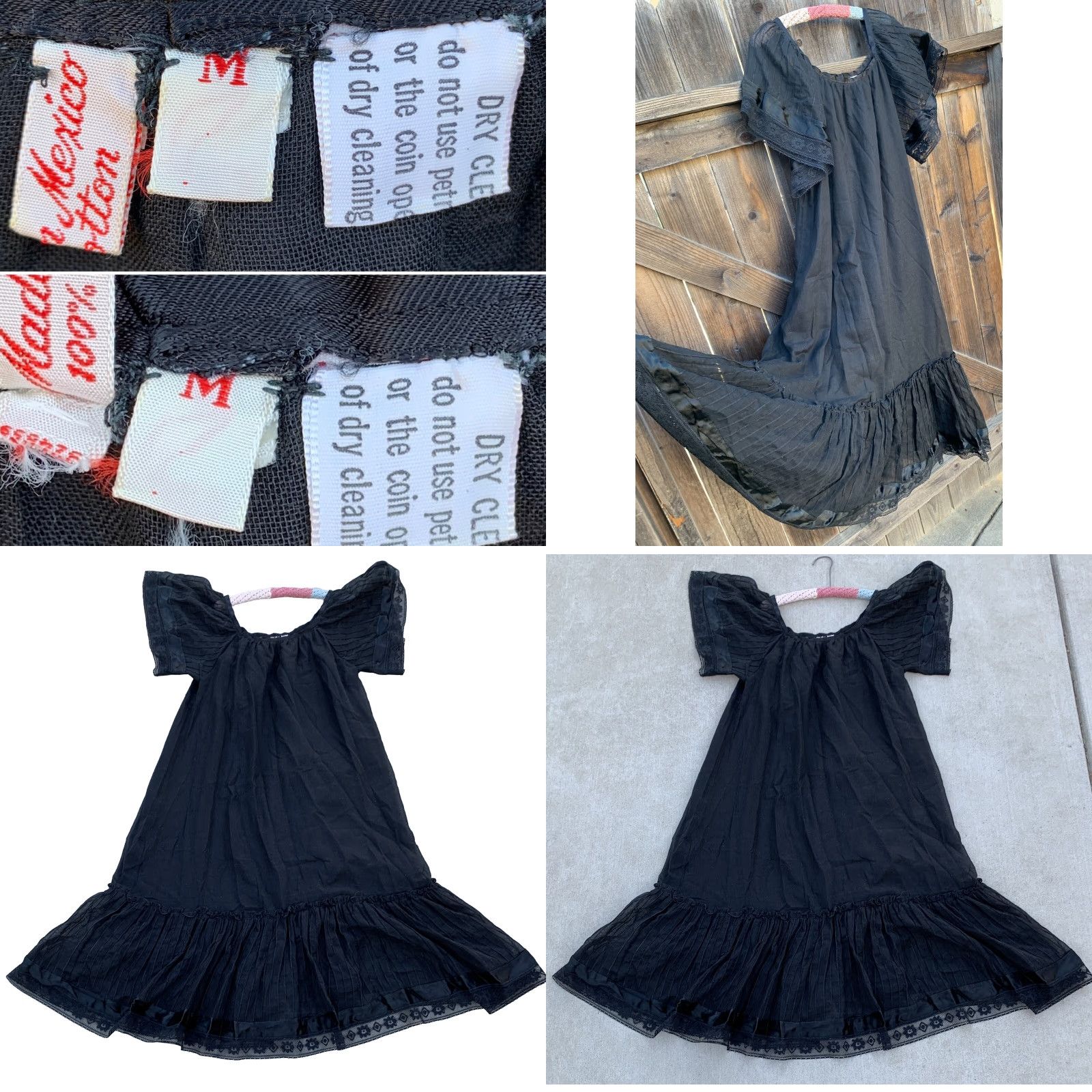Vintage VINTAGE Made In Mexico Black Cotton Peasant Hippie Chic Dress M Womens Size M / US 6-8 / IT 42-44 - 9 Thumbnail