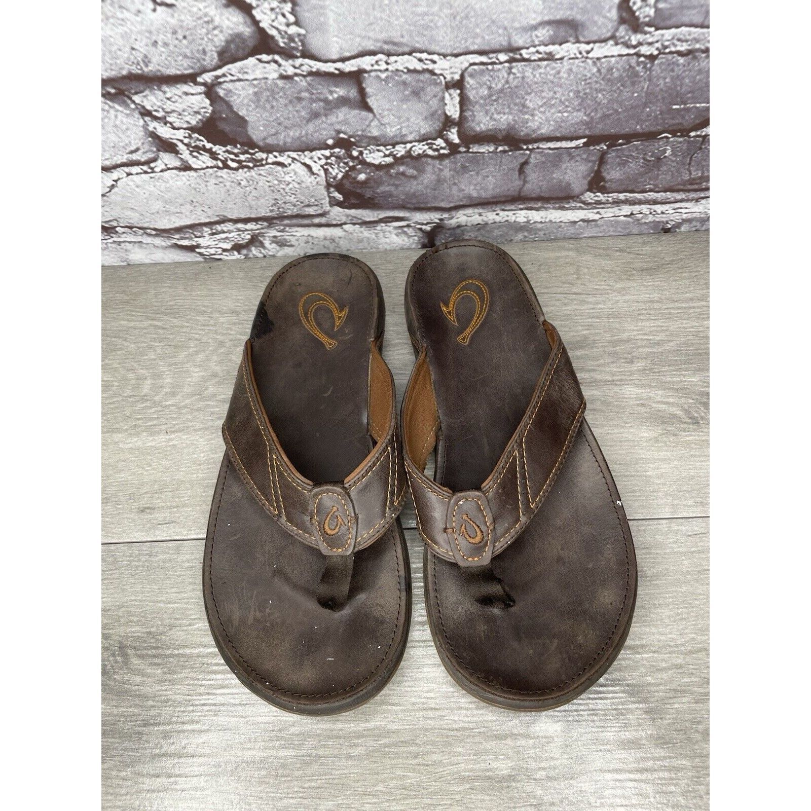 Olukai Olukai Nui-M Brown Leather Flip Flops Beach Sandals Men Sz 9 Size US 9 / EU 42 - 2 Thumbnail