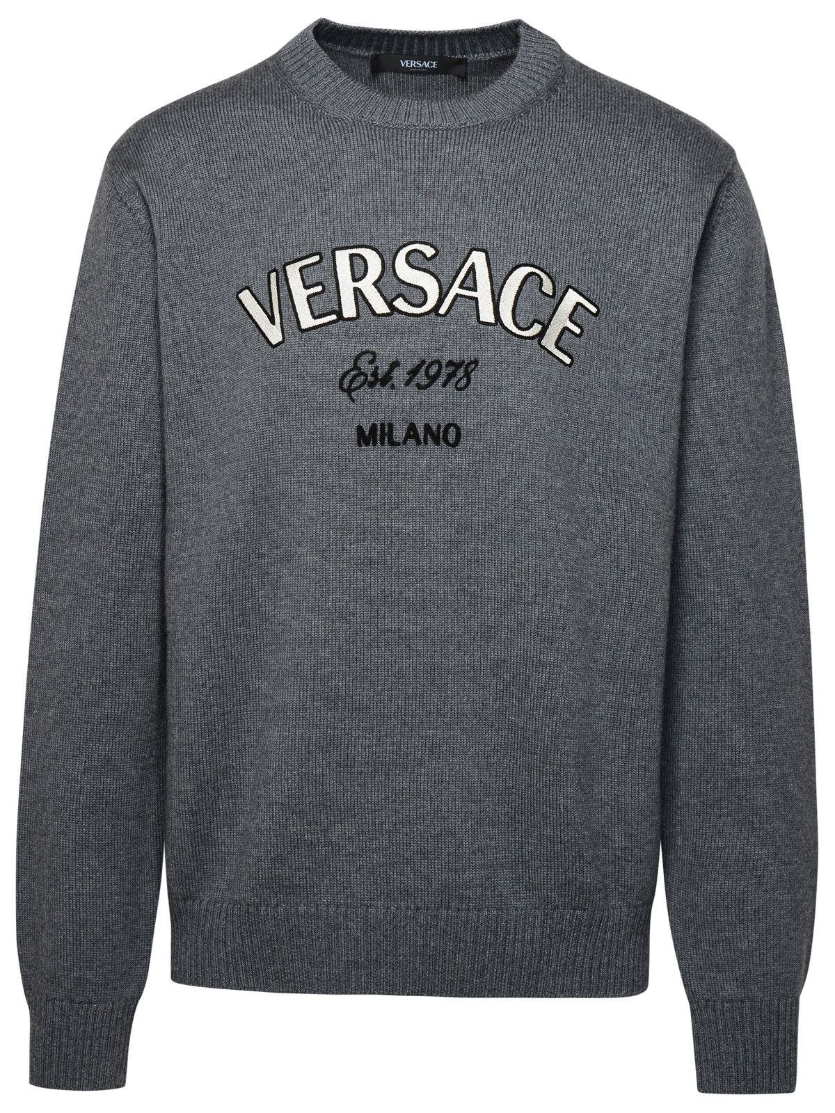 image of Versace Grey Virgin Wool Sweater, Men's (Size Large)