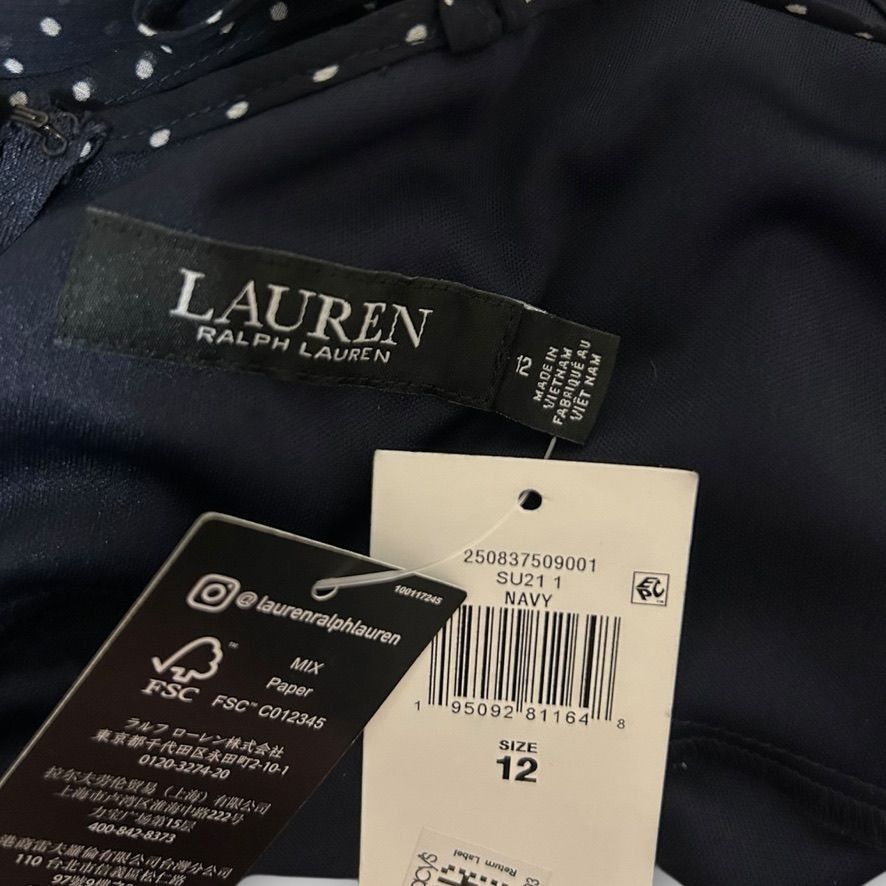 Lauren Ralph Lauren NEW Polka Dot Mini Dress 12 Tiered Chiffon Navy White Lauren Size XL / US 12-14 / IT 48-50 - 5 Thumbnail
