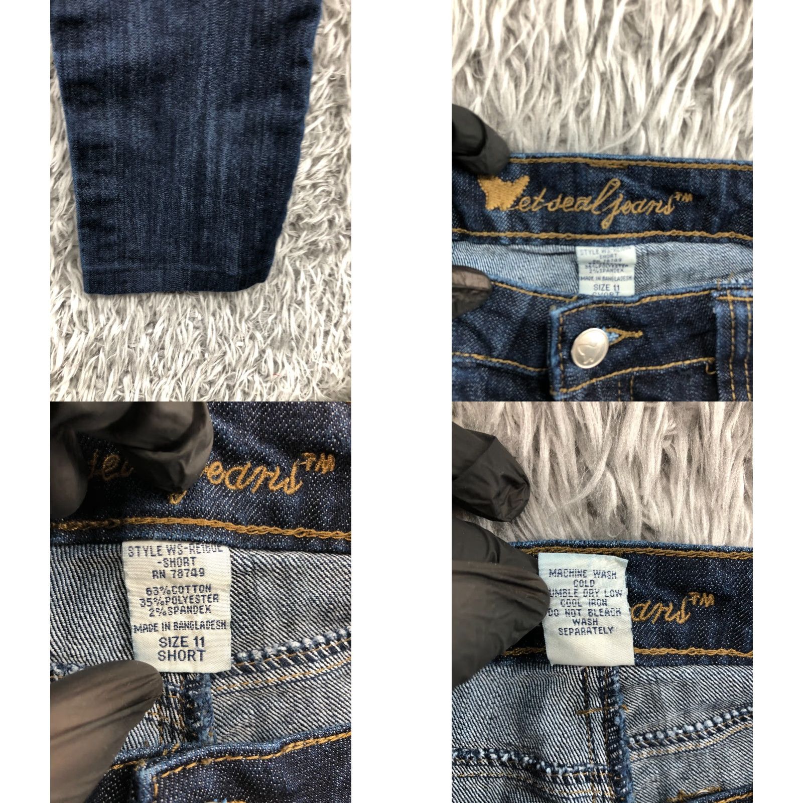 Vintage Wet Seal Jeans Short Juniors Womens Blue Dark Wash Size 11 Denim 5-Pocket Regular Rise Low 26in Inseam Belt Loops Zipper Button Size 32" / US 10 / IT 46 - 8 Thumbnail