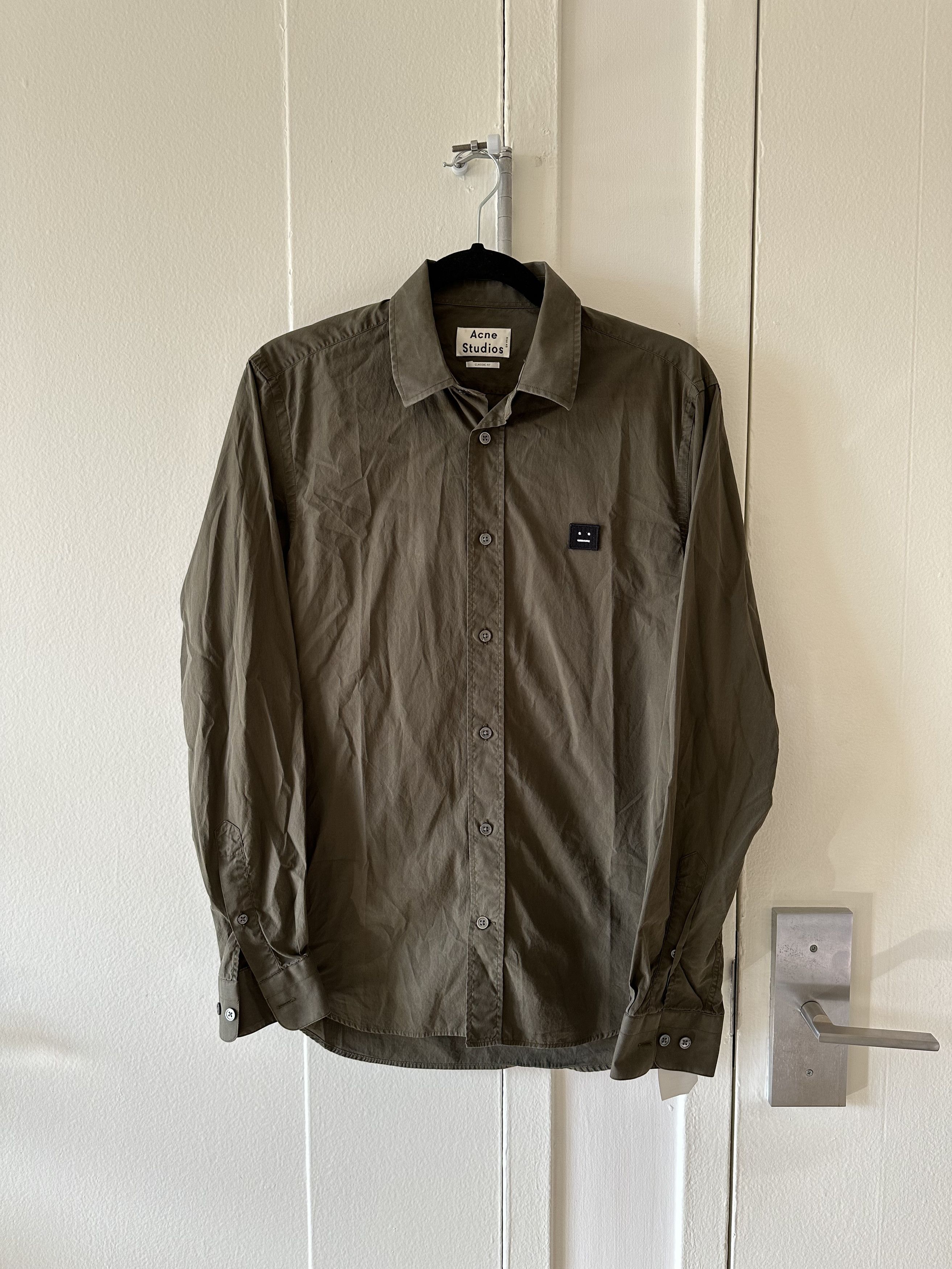 image of Acne Studios Face Logo Button Up Shirt in Green, Men's (Size Medium)