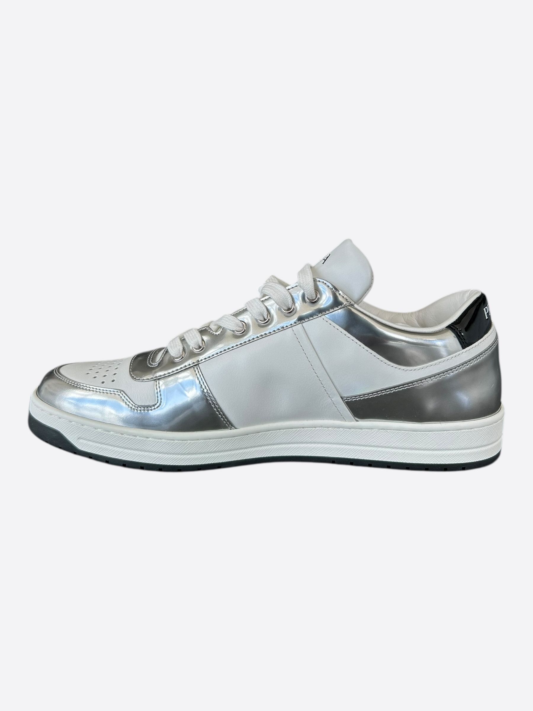 Prada Prada White & Silver Downtown Sneakers Size US 11 / EU 44 - 6 Thumbnail