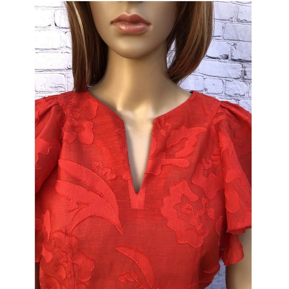 Other New Red Cotton Designer Sample Sale Floral Blouse With Flar Size S / US 4 / IT 40 - 3 Thumbnail