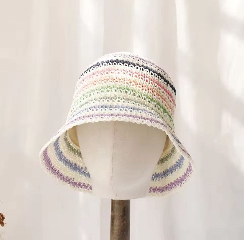 Other Striped Rainbow Straw Crochet Hat Size ONE SIZE - 1 Thumbnail