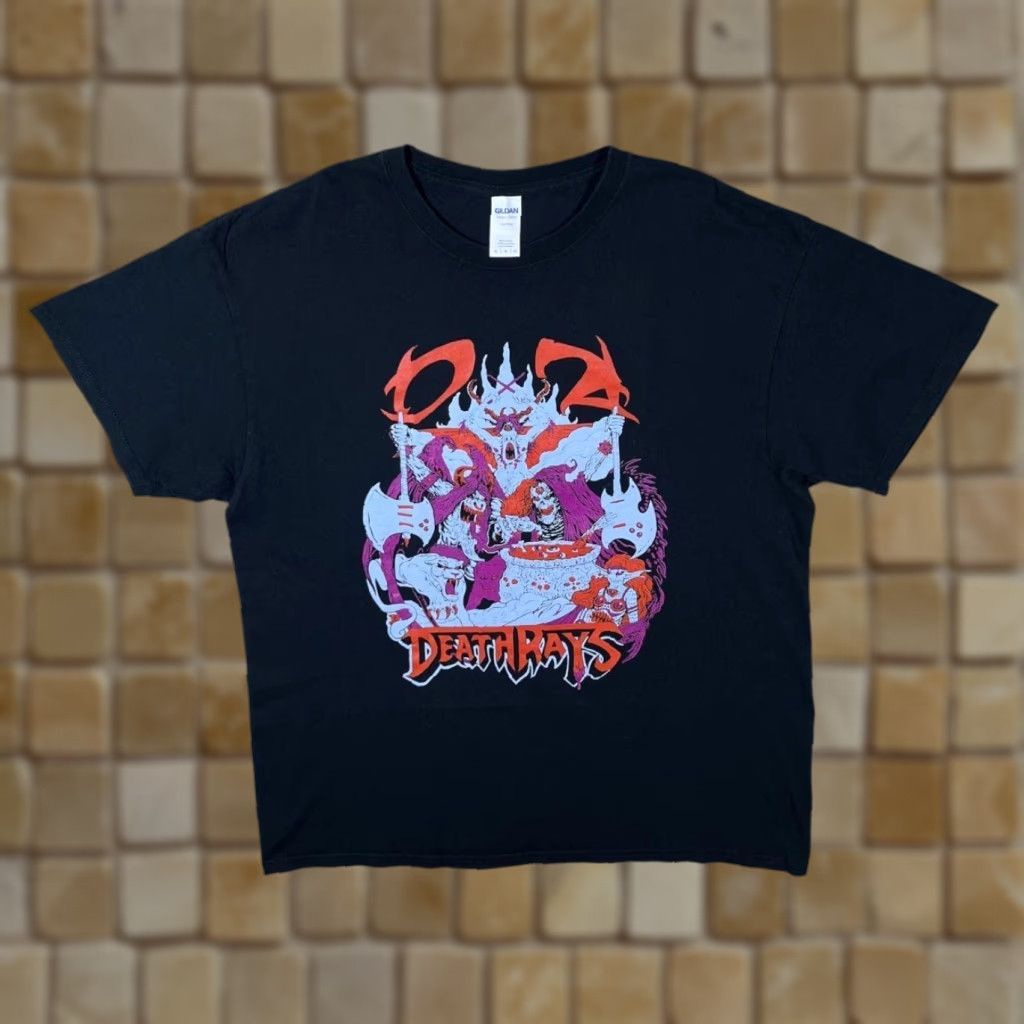 Gildan Gildan Death Rays Graphic Spellout Heavy Metal Band Black T-Shirt XL Men Short Sleeve Round Neck Cotton Shirt Logo Graphic Front 90s? Size US XL / EU 56 / 4 - 1 Thumbnail