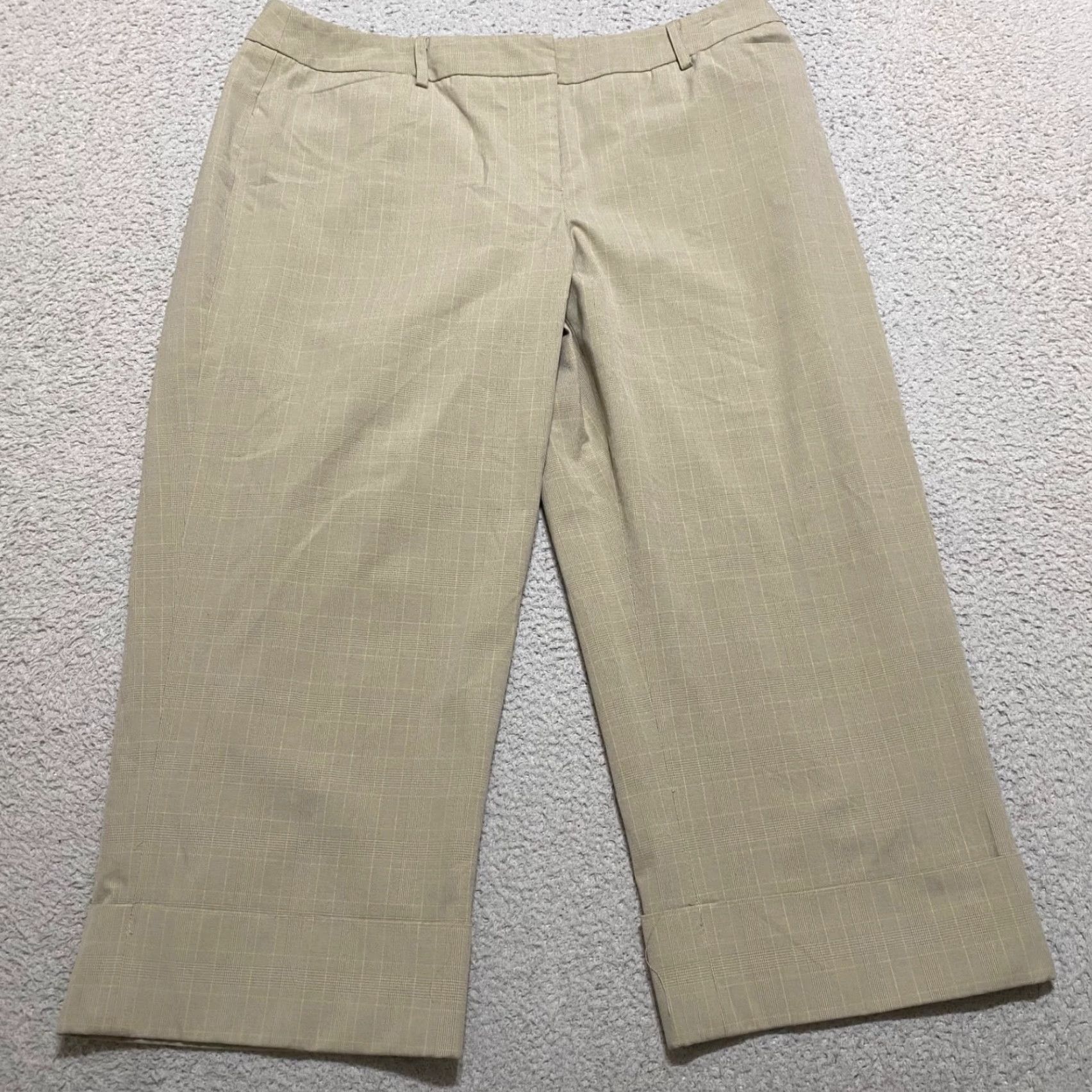 Apt. 9 Apt. 9 Womens Pants Beige Plaid Wide-Leg Cropped High Rise 12 Casual Business Travel Distinctive Pockets Womens Size 34" / US 12 / IT 48 - 2 Thumbnail