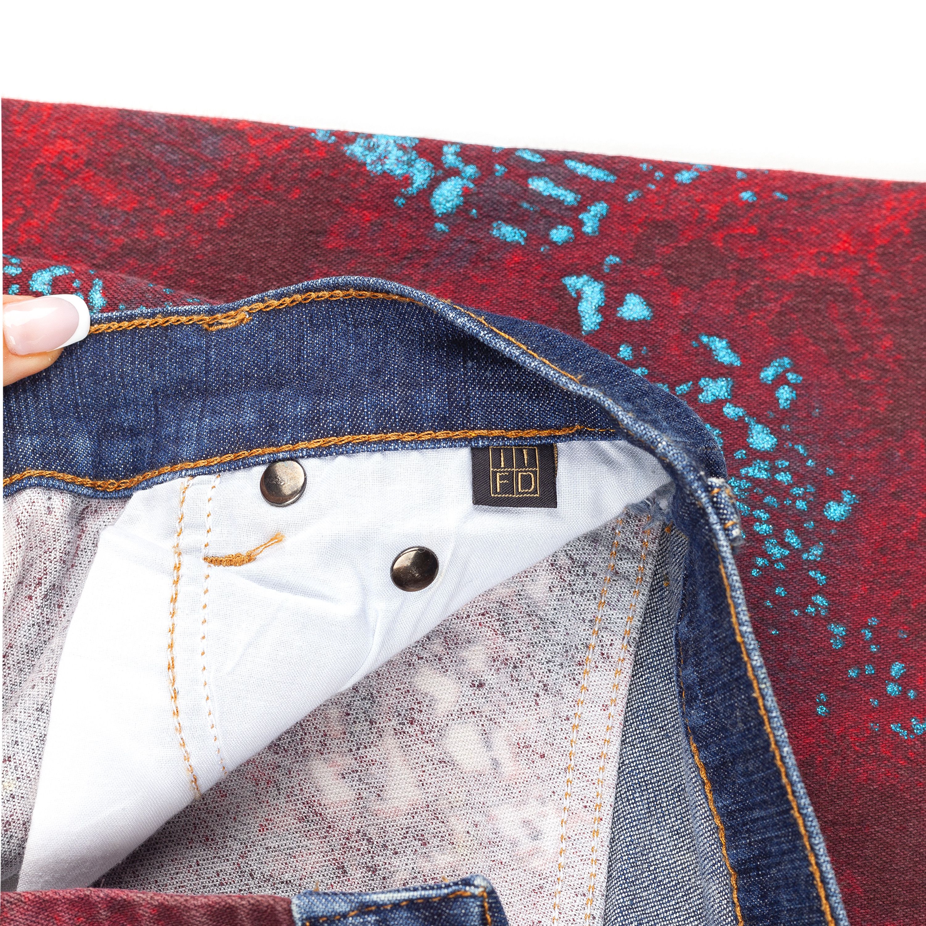 Just Cavalli Just Cavalli Vintage Burgundy Paint Printed Jeans (XS) Size 25" / US 0 / IT 36 - 8 Thumbnail