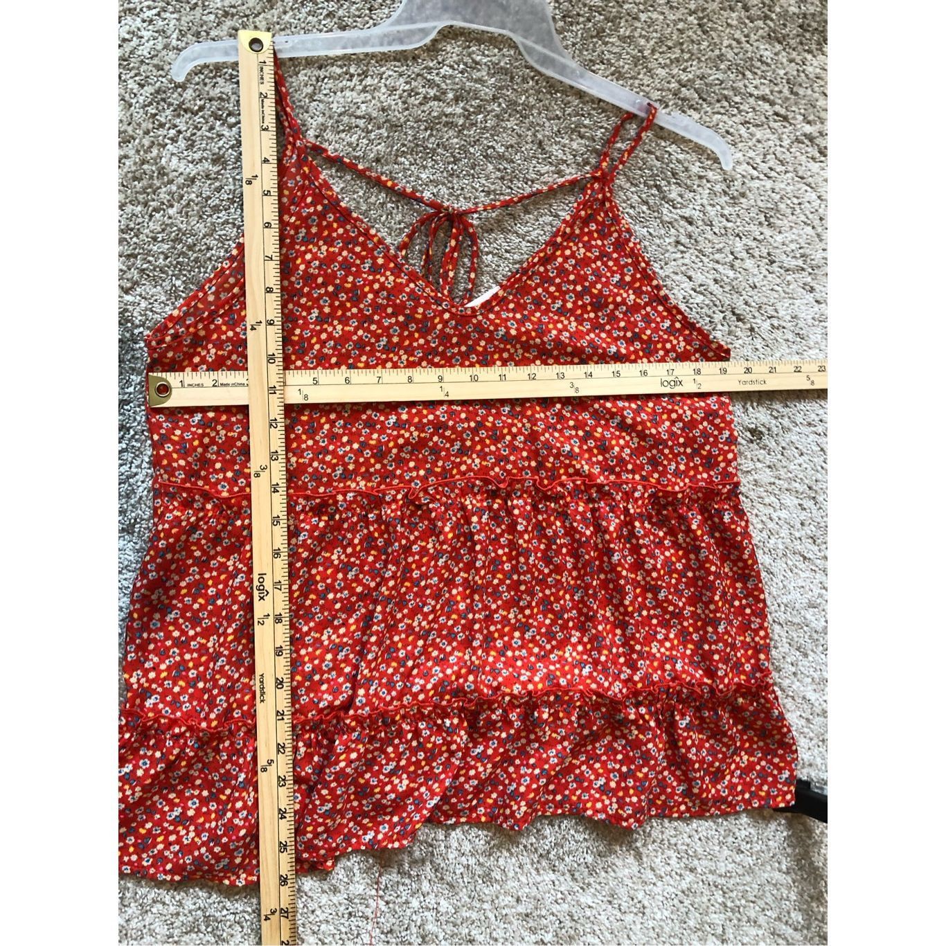 Other Sienna Sky Women’s Red with Blue Flowers Spaghetti Strap Ruf Size L / US 10 / IT 46 - 6 Thumbnail
