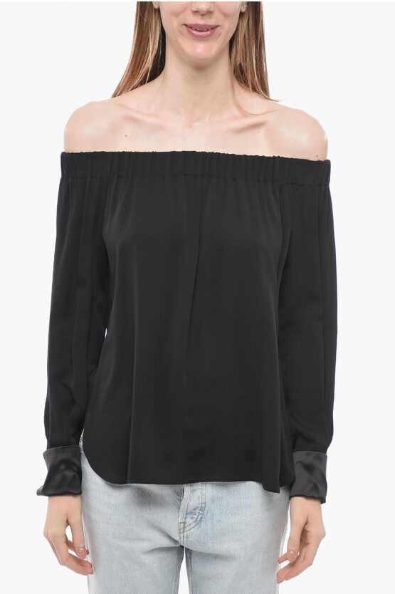 og1mm0724 Silk Pattino Off Shoulder Blouse in Black