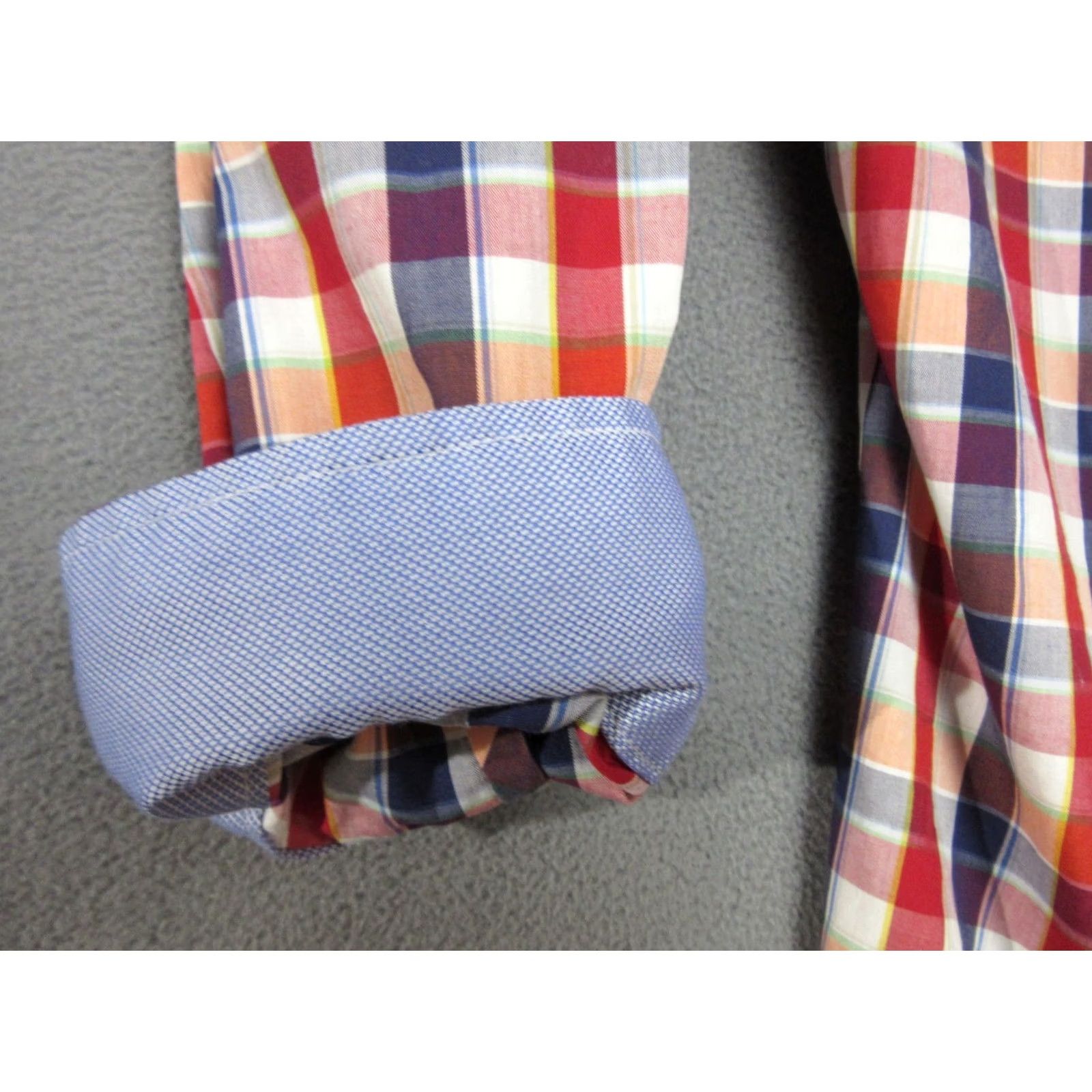 Essentials Boswell & Sons Shirt Mens 16.5 42 Red Blue Tartan Plaid Essential Flip Cuff Size US XL / EU 56 / 4 - 7 Thumbnail